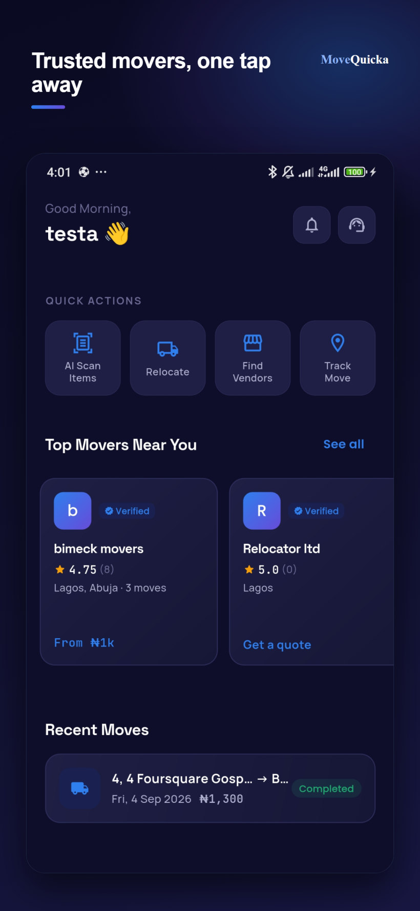 MoveQuicka home screen
